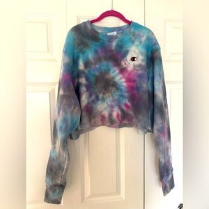 Authentic Vintage Champion Reverse Weave Crop Tie Dye Sweatshirt Heavyweight